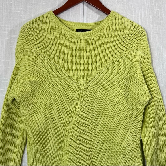 Rachel Zoe Asymmetrical Hem Knit Lime Yellow Sweater Sz M - Picture 3 of 14